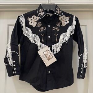 Rockmount Ranch Wear Western Shirt Kids M Pearl Snap Fringe Flowers Embroidered